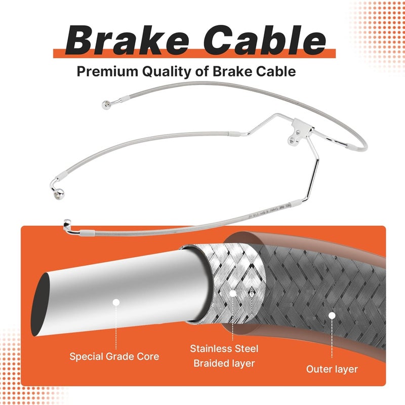 Prewired 14" Handlebars Extended Front Brake Line for Harley 1996-2013 Touring NO ABS Street Glide/Road King/Road Glide/Electra Glide Models, Stainless Steel Braided, Silver - Image 3